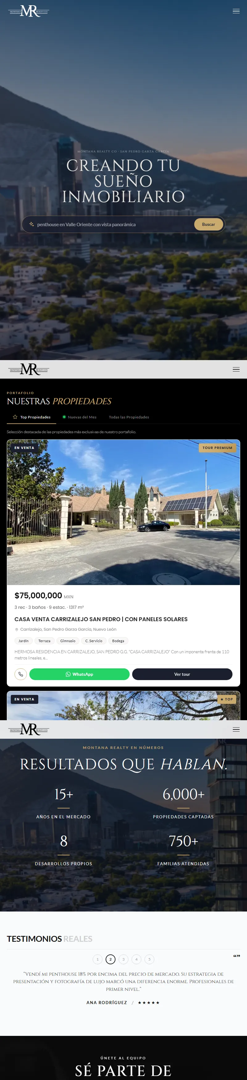 Sitio web para Montana Realty Co., inmobiliaria boutique de lujo en San Pedro Garza García